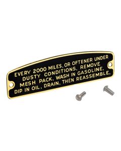 Air Cleaner INSTRUCTION TAG for 1935 - 1940
